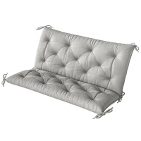 Outsunny 2 Seater Bench Pad, Garden Chair Cushion with Back and Ties for Indoor and Outdoor Use, 98 x 100 cm, Light Grey(m-11)