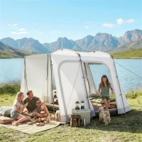 Outsunny Tente arrière de voiture Tente d'auvent de Voiture pour 2 à 4 per. 320 x 280 x 205 cm avec 4 portes, fenêtre, gris(m-10)