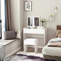 HOMCOM Make-uptafel met kruk toilettafel kaptafel inklapbare spiegel wit(m-2)
