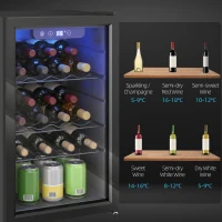 HOMCOM 24 Bottle Wine Cooler, 68 Litre Capacity, 4-16°C Freestanding Drinks Wine Fridge with Glass Door, Black(m-10)