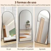 HOMCOM Espelho de Corpo Inteiro 180x80 cm Espelho de Pé Arqueado Moldura de Alumínio Independente Apoiado e de Parede Preto(m-7)