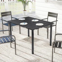 Outsunny Masă de Dining pentru Exterior pentru 4 Persoane, Masă Dreptunghiulară de Grădină cu Blat din HDPE și Cadru Metalic, Neagră(m-10)