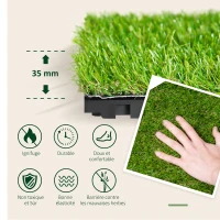 HOMCOM Gazon synthétique Artificiel Set de 10 Dalles Carreaux 30 x 30 cm épaisseur Confort 3,5 cm à emboîter Vert(m-4)
