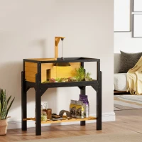 PawHut Wooden Tortoise House with Storage Shelf, Clear Observation Windows, Lamp Holder, Openable Top, Built-in Tray, Yellow(m-10)