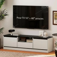HOMCOM Meuble TV pour Télévision jusqu'à 60" avec 2 Armoires, 1 Étagère Ouverte, 1 Tiroir, Moderne, 140x35x40cm, Noir et Blanc(m-6)