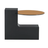 Table basse ronde moderne à 2 niveaux, design démontable et modulable, bords arrondis, 61x61x30 cm, Couleur naturelle(m-10)