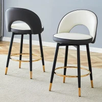 Tabouret de bar pivotant 360°, dossier ajouré design, lot de 2, 44x44x91.5 cm, Gris foncé+Blanc(m-4)
