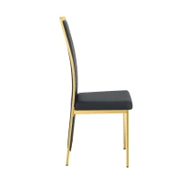 Chaise de salle à manger minimaliste européenne, bordure dorée 3D et dossier haut ergonomique, 44x42.7x109 cm, Noir+Doré(m-11)