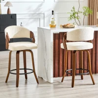Lot de 2 tabourets de bar avec dossier, design rétro élégant, mousse haute densité et patins antidérapants, 51x42x95 cm, Blanc(m-4)