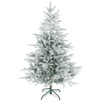 HOMCOM Brad de Crăciun înzăpezit, înalt de 150 cm, cu ramuri realiste și bază pliabilă din metal(m-12)
