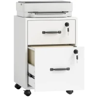 HOMCOM Caisson bureau mobile à 2 tiroirs, meuble rangement bureau sur roulettes pour documents suspendus format lettre, blanc(m-13)