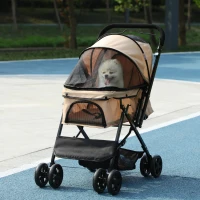 PawHut Passeggino per Cani Piccoli Pieghevole con Maniglione Girevole, Ruote con Freni e Cestino, Marrone(m-10)