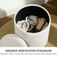HOMCOM Zitpoef met Opbergruimte, Opvouwbare Poef met Deksel, Stalen Bodem, Ronde Voetenpoef 36 x 36 x 44 cm Crèmewit(m-4)
