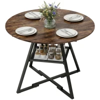 HOMCOM Dining Table for 4 People, 100 cm Round Industrial Kitchen Table with Storage Shelf, Rustic Brown(m-11)