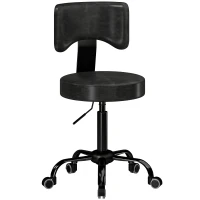 HOMCOM Scaun Salon cu Rotile, PU, Înălțime Reglabilă, Șezut Căptușit și Spătar, Rotativ, 34,5x34,5x87,5 cm, Negru(m-1)