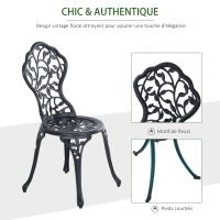 Outsunny Ensemble de bistrot 3 pièces avec 2 chaises et 1 table ronde style antique, pour jardin, terrasse, balcon, noir(m-4)