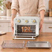 HOMCOM Airfryer oven 12 liter minioven met hetelucht, 5 programma's, bakplaat en frituurmand, 1200 W, vaatwasserbestendig(m-3)
