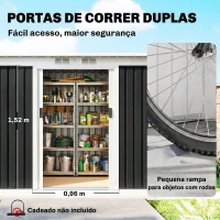 Outsunny Abrigo de Jardim 280x130x172cm Abrigo de Exterior de Aço Galvanizado com Porta Corredeira e Ventilações Cinza Escuro(m-9)