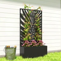 Outsunny verhoogde plantenbak met scherm, bloembak van metaal, tuinklimrek 61 x 23 x 113 cm(m-9)