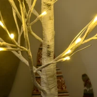 HOMCOM Kunstboom, Kunstberk met LED-Verlichting, Warmwit, Realistische, Witte Bast, 17L x 17B x 120H cm(m-9)