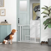 PawHut Barrière de sécurité chien système de double verrouillage montage par pression ou perçage largeur 76-104 cm blanc(m-10)