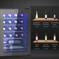 HOMCOM Frigorífico para Vinhos 20 Garrafas com Compressor, Porta Anti-UV, 5-18 °C, Painel Tátil, Luz LED, 39 dB, Preto(m-9)