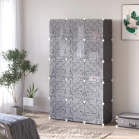 HOMCOM Kledingkast in Blokdesign, 2 Grote en 9 Kleine Blokken, Kunststof, Metaal, 111L x 47B x 183H cm, Zwart+Wit(m-2)