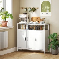 HOMCOM Industrial Kitchen Sideboard with Open Shelf, 2 Cabinets, Adjustable Shelves for Living Room, Dining Room, White(m-10)