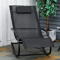 Outsunny Chaise longue à bascule rocking chair ergonomique avec tétière accoudoirs métal galvanisé textilène 62l x 150P(m-10)
