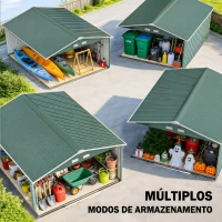 Outsunny Abrigo de Jardim Metálico 340x386x200cm Abrigo para Armazenamento de Ferramentas com Base de Reforço Incluida Verde(m-7)