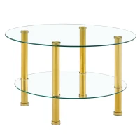 Table basse en verre à deux niveaux, design luxe discret, structure métallique robuste, 70x70x42 cm, Transparent(m-11)