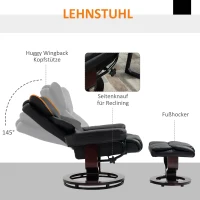 HOMCOM Fauteuil met kruk, ligfunctie, draaibaar, tot 160 kg, kunstleer, metalen frame, zwart, 80 x 79 x 100 cm(m-4)