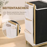 HOMCOM Cesto de Roupa Suja com Tampa 120L de Bambu com 2 Compartimentos Sacos com Cordão Bolsos Laterais Branco e Preto(m-6)