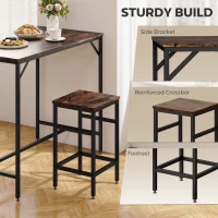 HOMCOM 5-Piece Breakfast Bar Table and Stools Set, Kitchen Bar Table Set with High Table and 4 Stools, Space Saving Compact Dining Furniture for Small Spaces, Rustic Brown(m-5)