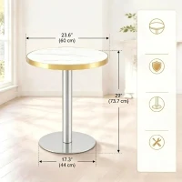 Table d'appoint ronde, plateau anti-rayures facile à nettoyer, 60x60x74 cm, Blanc(m-3)