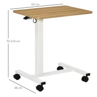 HOMCOM Sta-Bureau Verstelbaar met 4 Wielen C-Vorm 65 cm x 48 cm x 70-110 cm Naturel + Wit(m-3)