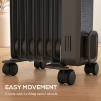 HOMCOM 1500W Oil Filled Radiator, Portable Electric Heater with 3 Heat Settings, Safety Cut-Off and Wheels, Grey(m-8)