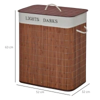 HOMCOM Panier à linge 100L avec 2 bacs bambou pliable couvercle poignée avec Sac amovible et lavable marron(m-3)