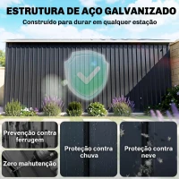 Outsunny Abrigo de Jardim Metálico para Armazenamento de Ferramentas com Base de Reforço Incluída e 4 Janelas 277x322x192 cm Cinza Escuro(m-4)
