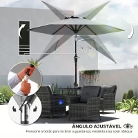 Outsunny Chapéu de Sol de Jardim Ø230x216 cm com Teto Ajustável Abertura Manual Impermeável para Pátio Piscina Praia Cinzento(m-5)