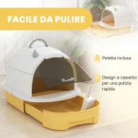 PawHut Lettiera per Gatti Chiusa con Vassoio Estraibile, Maniglia, Paletta e 2 Filtri al Carbone Attivo, Giallo(m-5)