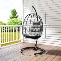 Outsunny Hangstoel voor buiten, Ei stoel, weerbestendig, inclusief kussen, 102 cm x 102 cm x 195 cm, Donkergrijs(m-3)