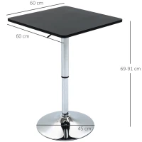 HOMCOM Table de bar table bistro chic style contemporain table carrée pivotante hauteur réglable dim. 60L x 60l x 82-103H cm métal chromé MDF noir(m-3)