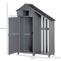 Outsunny tuinhuis gereedschapshuis gereedschapsschuur met opslagruimte voor brandhout gereedschapsschuur met 3 planken, grijs,130 x 54,5 x 180 cm(m-3)