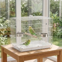 PawHut Bird Cage Foldable Portable Budgie Cage with Wooden Perch 2 Bowls for Travel 49 x 31 x 40 cm White(m-8)