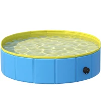 PawHut Foldable Dog Pool for Puppies and Ducks Dog Paddling Pool Bath Tub, Blue, 80 x 20 cm(m-1)
