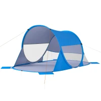 Outsunny Abri de plage tente de plage pliable pop-up automatique instantané protection UV fenêtre arrière grand tapis de sol bleu ciel(m-11)