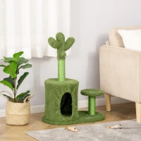 PawHut Albero Tiragraffi per Gatti Fino 4.5kg a Forma di Cactus con Palline e Cuccia, 60x35x78cm - Verde(m-10)