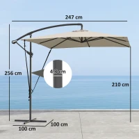 Outsunny Parasol Excéntrico 247x247 cm con Base Cruzada Manivela Funda Protectora y Toldo Giratorio 360° 247x247x256 cm Caqui(m-3)