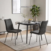 HOMCOM Conjunto de 2 Cadeiras de Jantar, Cadeiras de Cozinha Estofadas em Veludo, Encosto Curvado, Pés em Metal, Cinza Escuro(m-11)